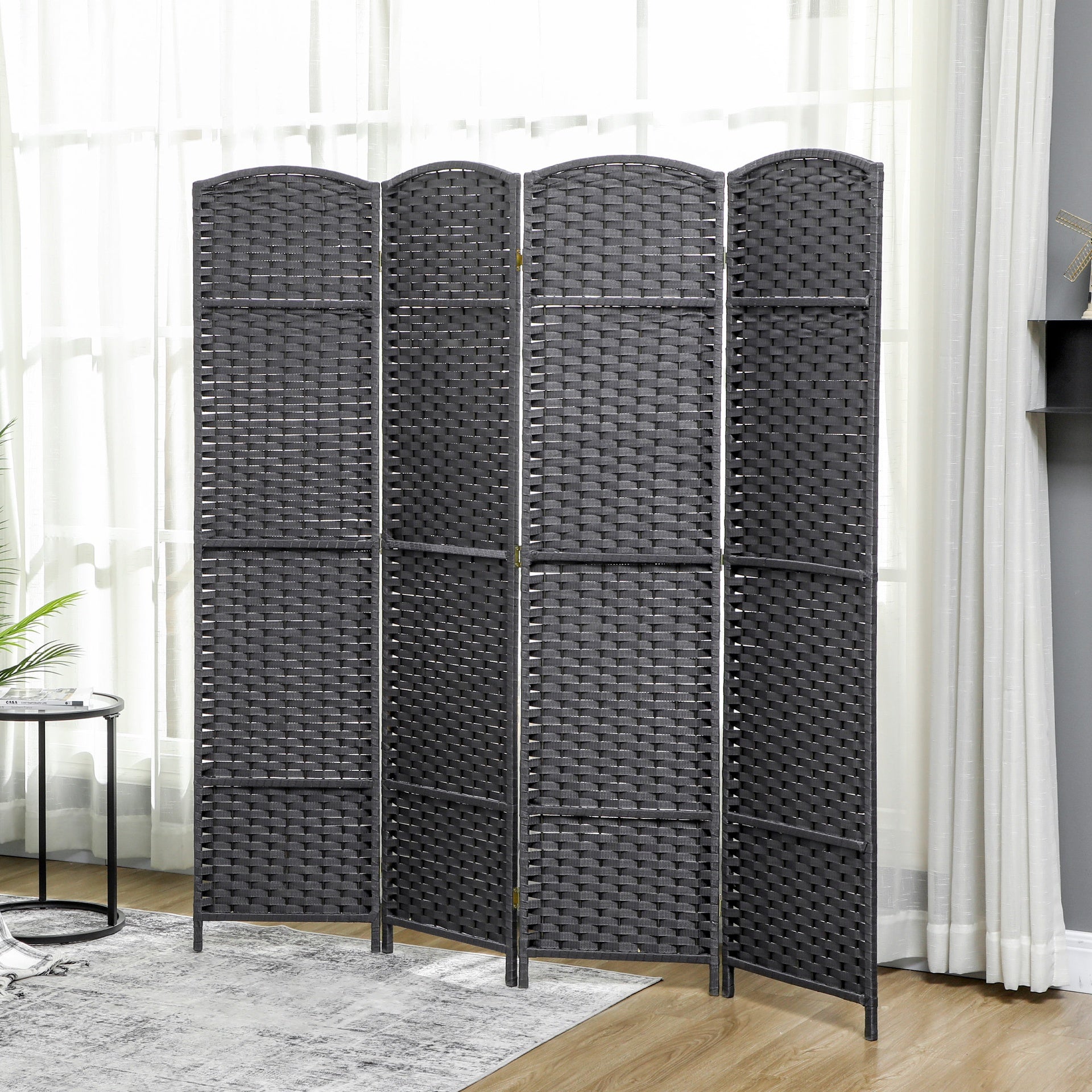 HOMCOM Folding Room Divider Screen 4 Panel 5.6 ' Tall Privacy Screen Freestanding Room Partition for Home Office, Charcoal Gray