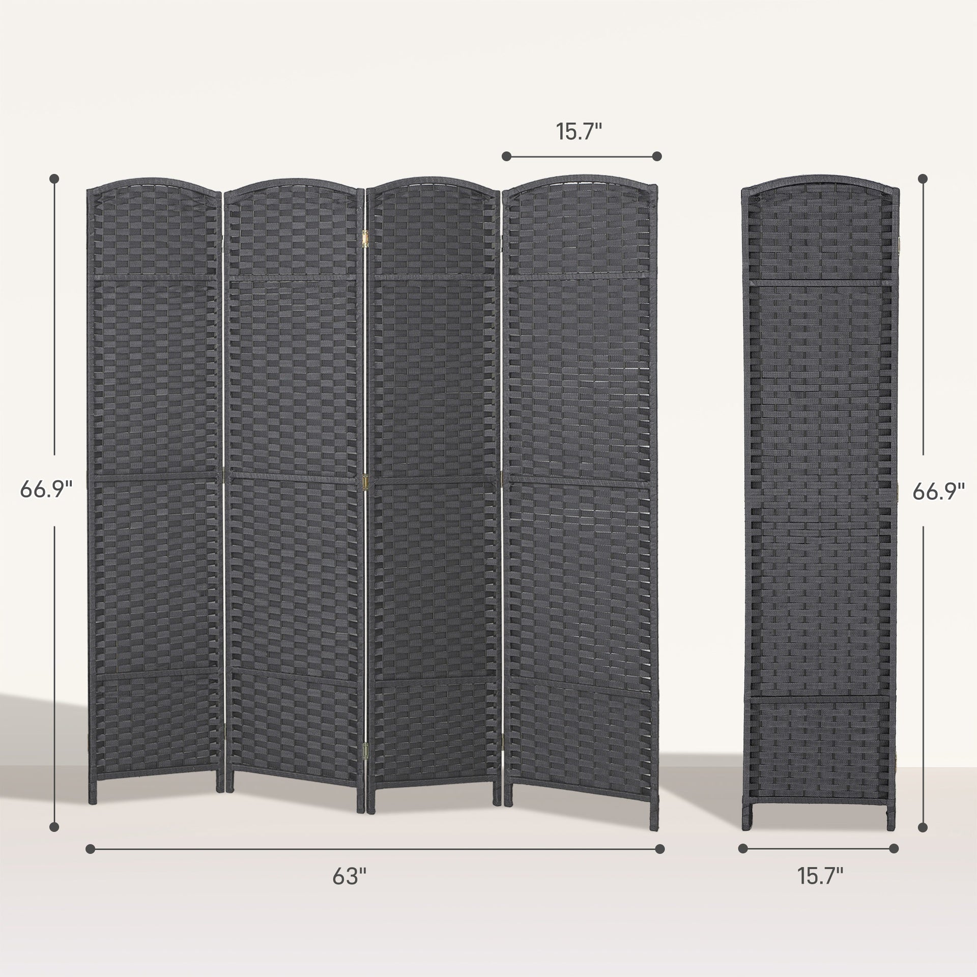HOMCOM Folding Room Divider Screen 4 Panel 5.6 ' Tall Privacy Screen Freestanding Room Partition for Home Office, Charcoal Gray