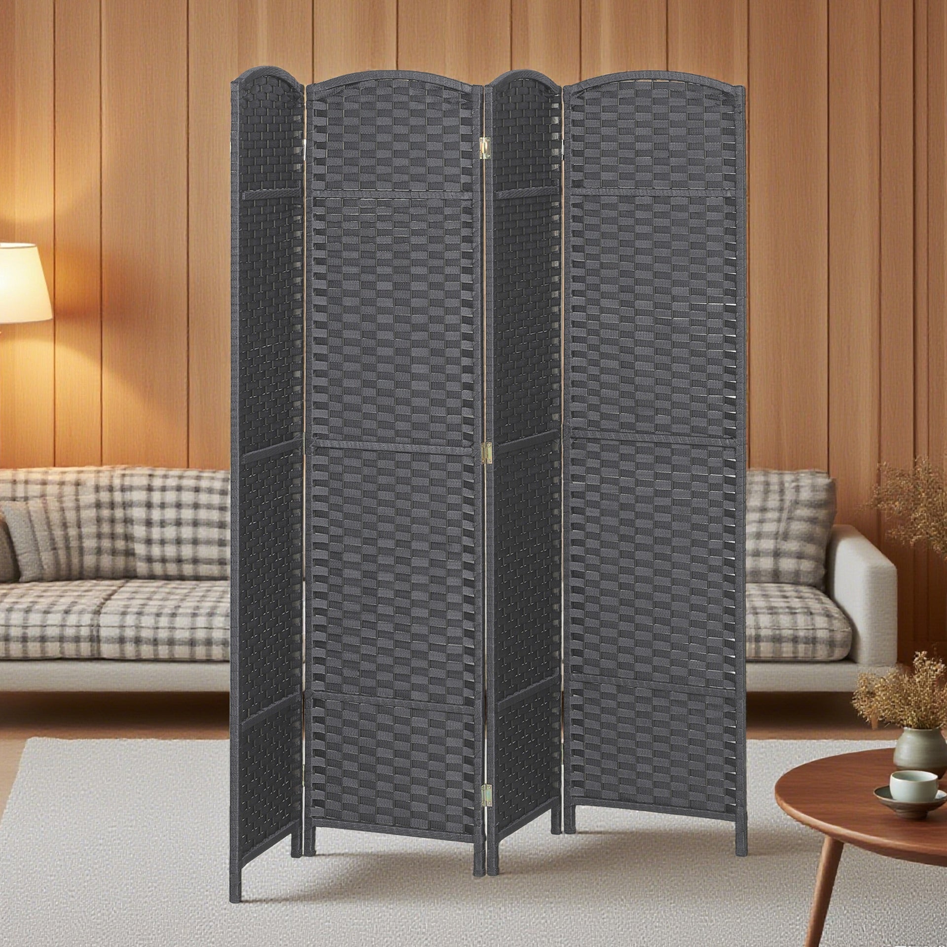 HOMCOM Folding Room Divider Screen 4 Panel 5.6 ' Tall Privacy Screen Freestanding Room Partition for Home Office, Charcoal Gray