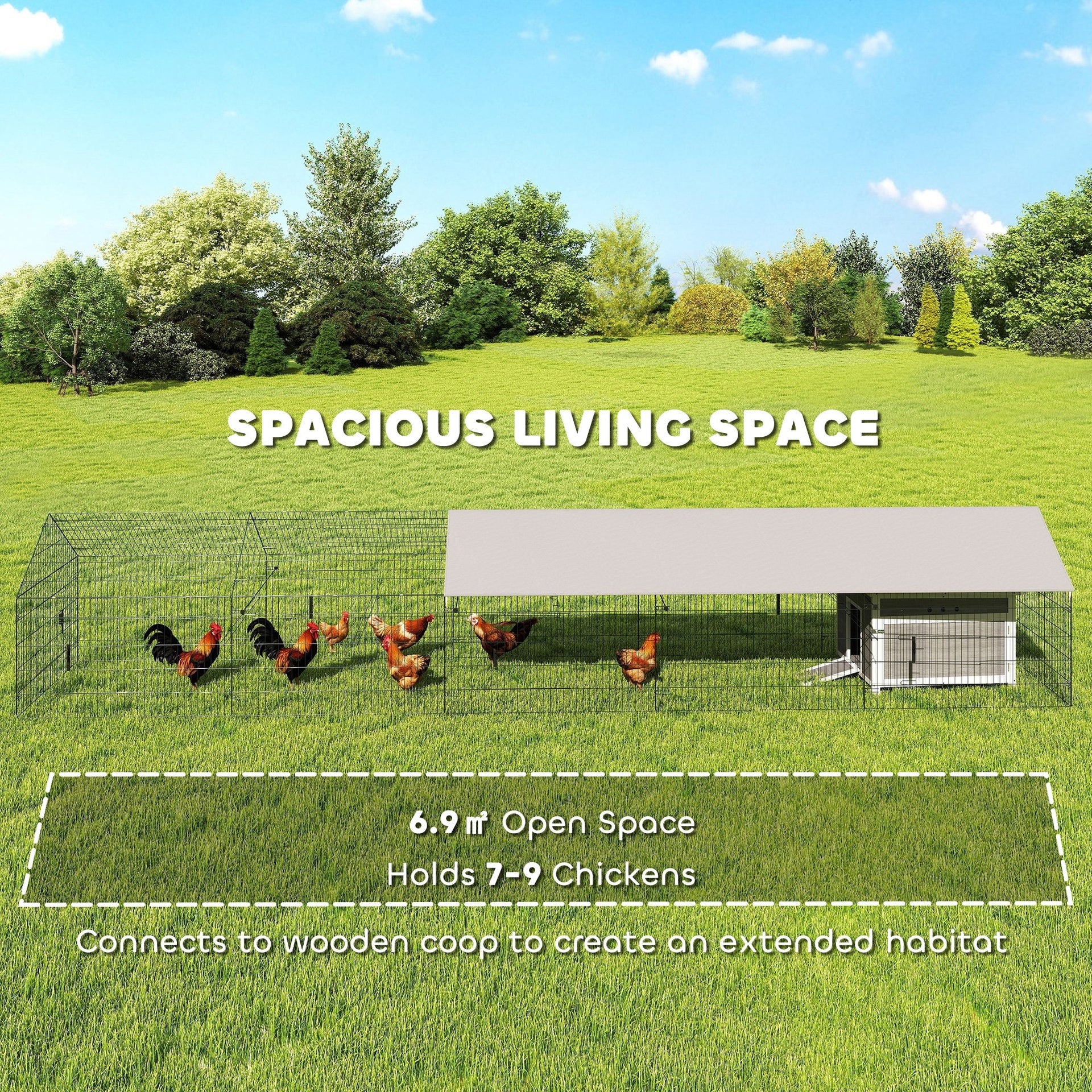 PawHut Metal Chicken Coop, Large Chicken Run with Water-Resistant & Anti-UV Cover for 7-9 Hens, Outdoor Hen House with 10 Doors