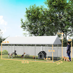 PawHut Heavy Duty Outdoor Dog Kennel with Waterproof Roof, Secure Latch, Chain Link Dog Run for Backyard, 20' x 7.5' x 8'