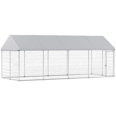 PawHut Heavy Duty Outdoor Dog Kennel with Waterproof Roof, Secure Latch, Chain Link Dog Run for Backyard, 20' x 7.5' x 8'