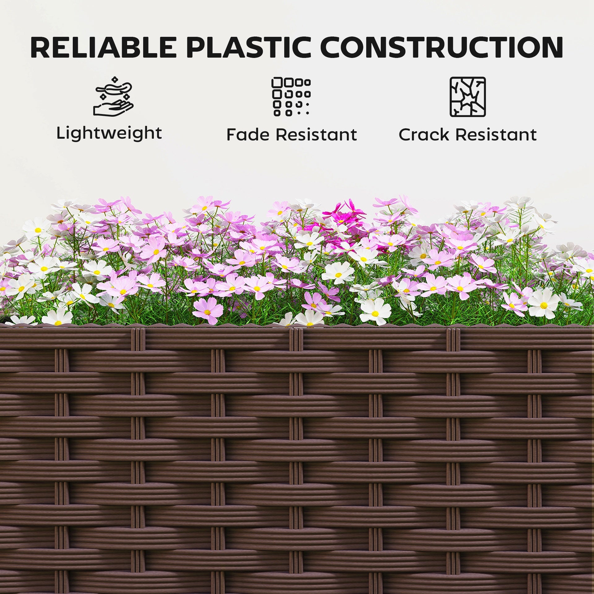 Outsunny Planter Box with Trellis, Self Watering Raised Garden Bed with Lockable Wheels and Drainage Holes, Brown