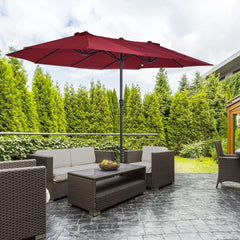 Outsunny Extra Large 15 ft Patio Umbrella, Double-Sided Wide Outdoor Umbrella with Crank Handle and Air Vents for Backyard, Deck, Pool, Market, Wine Red