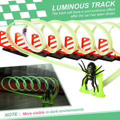 Qaba Track Builder Loop Kit Criss-Cross Glowing Race Track Toy Set Spooky Spider Fun Starter Kit, with Pull-back Car for Kids 3-6 years old, Lime Green