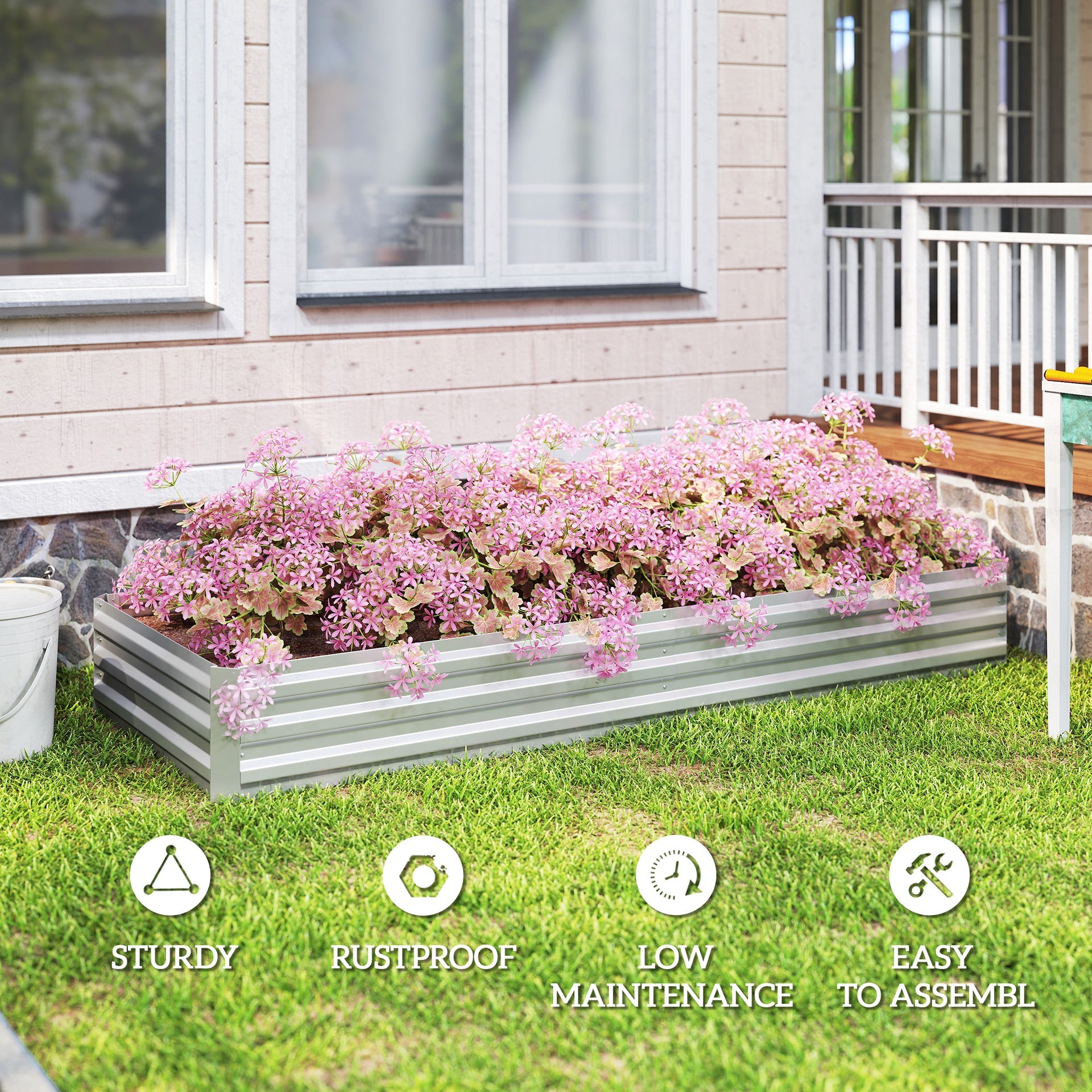 Outsunny 95" x 36" x 12" Galvanized Raised Garden Bed, Easy DIY and Cleaning for Growing Flowers, Herbs, Succulents, Silver
