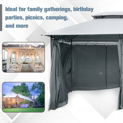 Outsunny 10' x 13' Outdoor Soft Top Gazebo Pergola with Curtains, 2-Tier Steel Frame Gazebo for Patio, Sage Gray
