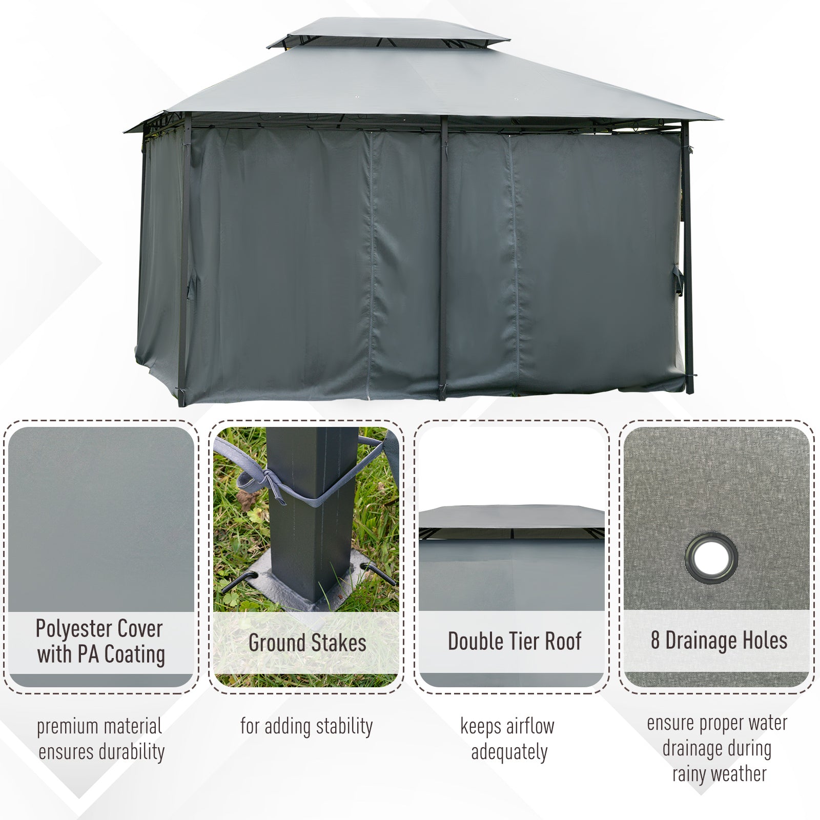 Outsunny 10' x 13' Outdoor Soft Top Gazebo Pergola with Curtains, 2-Tier Steel Frame Gazebo for Patio, Sage Gray
