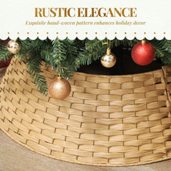 HOMCOM 27 inch Rustic Christmas Tree Skirt, Plastic Woven Christmas Tree Collar for Party, Holiday, Home Decoration, Natural