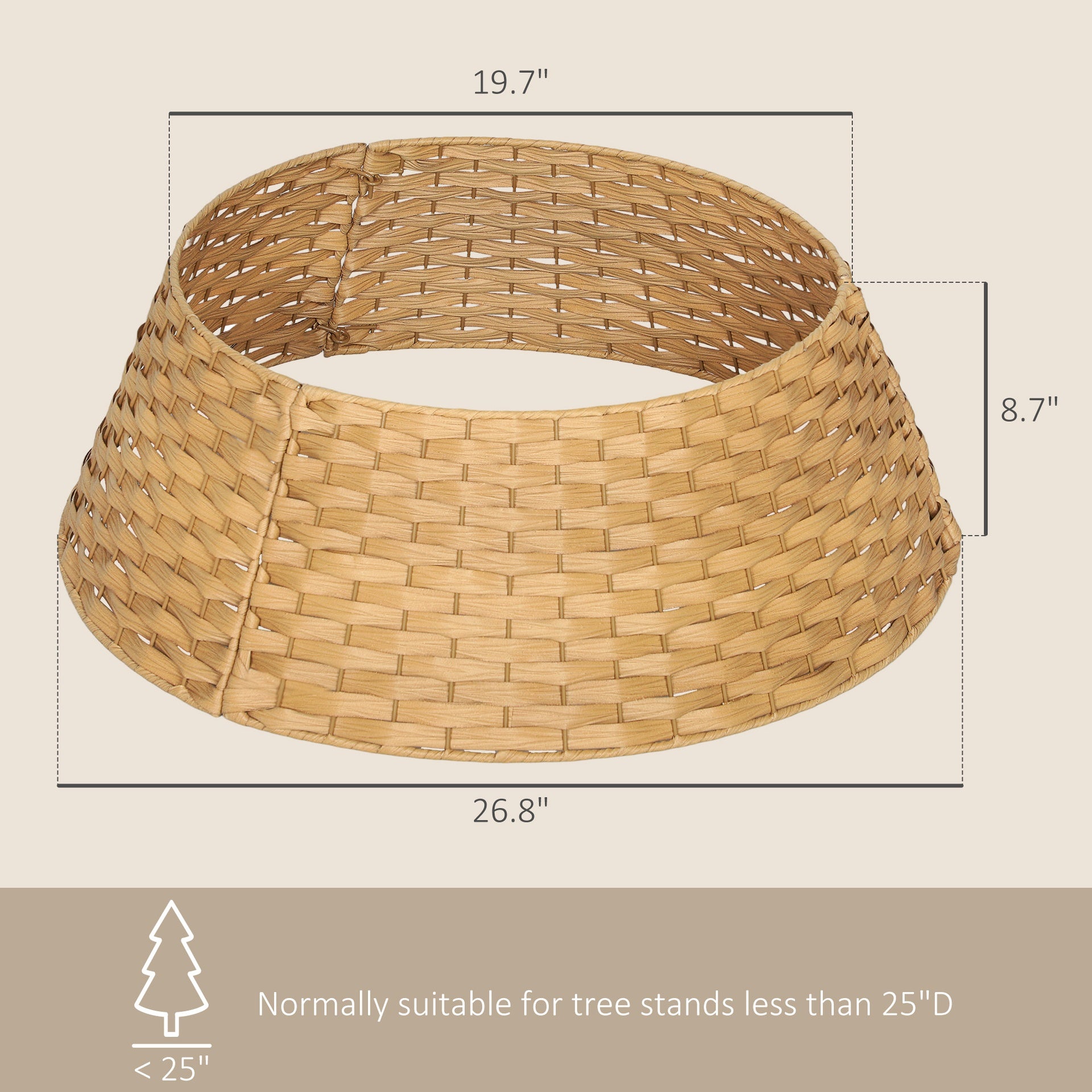 HOMCOM 27 inch Rustic Christmas Tree Skirt, Plastic Woven Christmas Tree Collar for Party, Holiday, Home Decoration, Natural
