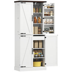 HOMCOM 72" Tall Kitchen Pantry Cabinet, Farmhouse Storage Cabinet with 8 Door Racks and Adjustable Shelves, White