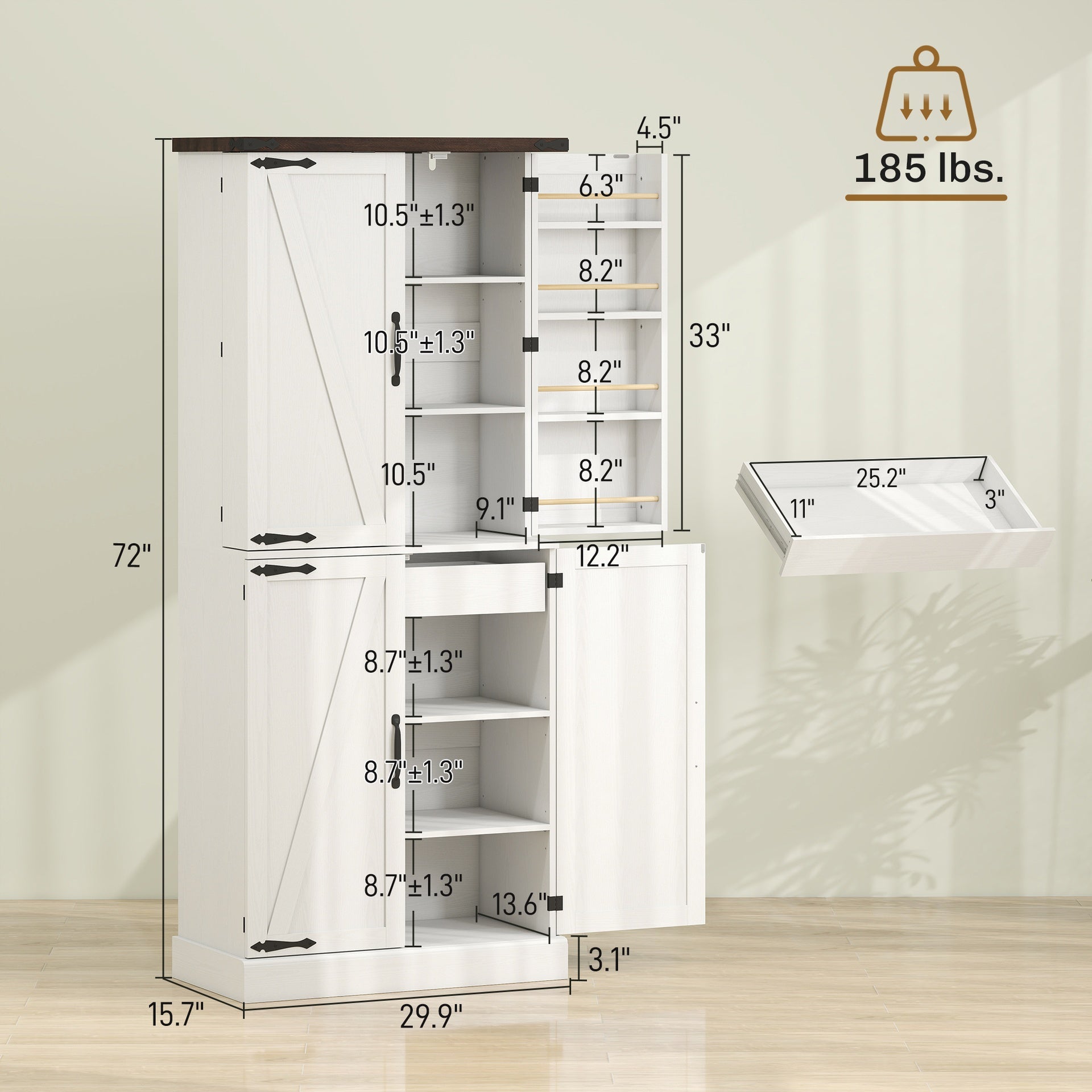 HOMCOM 72" Tall Kitchen Pantry Cabinet, Farmhouse Storage Cabinet with 8 Door Racks and Adjustable Shelves, White