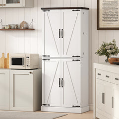 HOMCOM 72" Tall Kitchen Pantry Cabinet, Farmhouse Storage Cabinet with 8 Door Racks and Adjustable Shelves, White