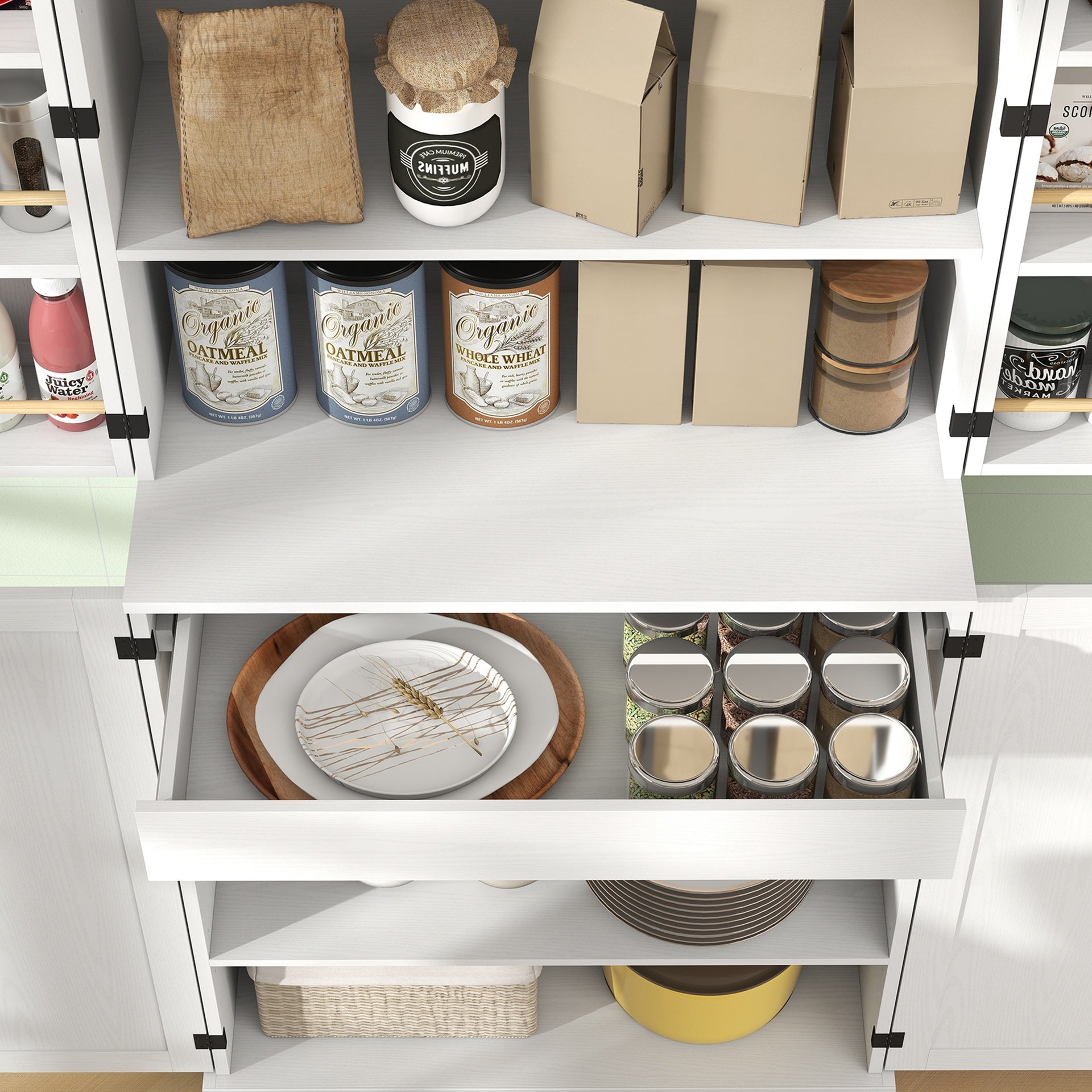 HOMCOM 72" Tall Kitchen Pantry Cabinet, Farmhouse Storage Cabinet with 8 Door Racks and Adjustable Shelves, White