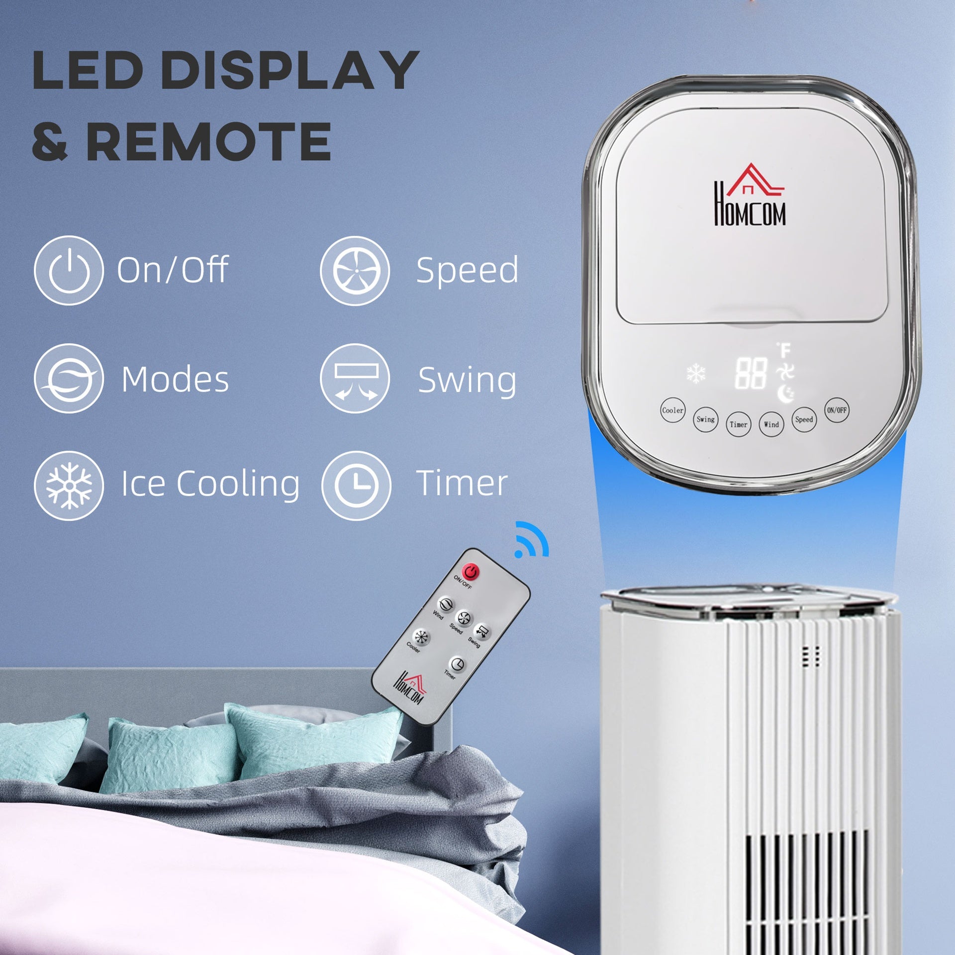 HOMCOM 42" 3-In-1 Ice Cooling Fan with Humidifier, Evaporative Air Cooler with Water Tank, 3 Modes, 3 Speeds, 12H Timer, White