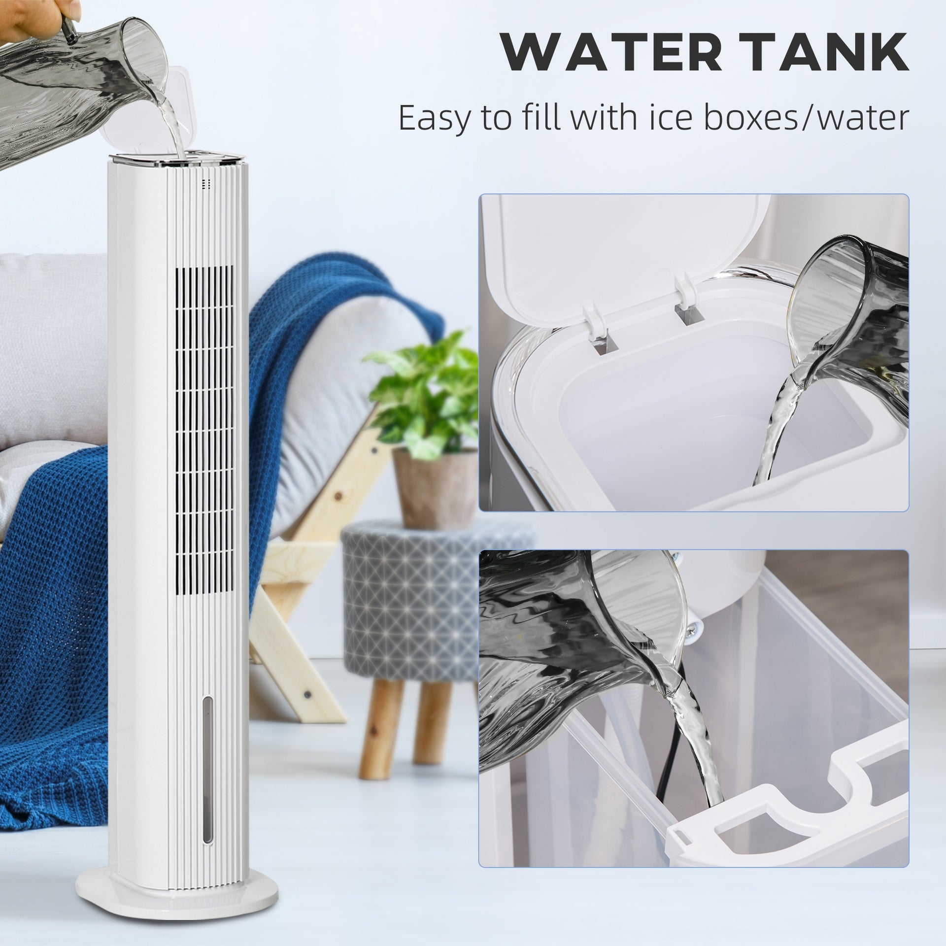 HOMCOM 42" 3-In-1 Ice Cooling Fan with Humidifier, Evaporative Air Cooler with Water Tank, 3 Modes, 3 Speeds, 12H Timer, White