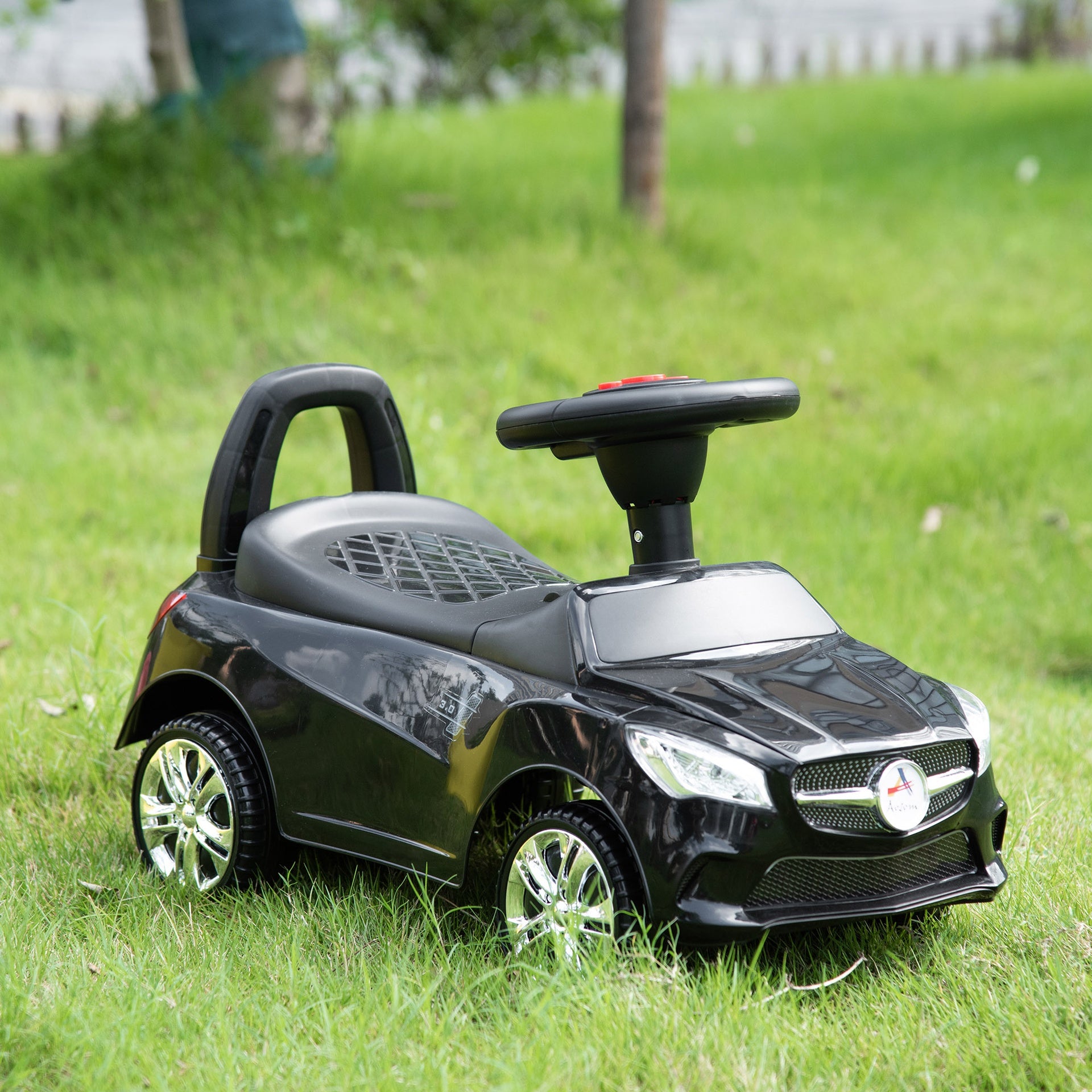 Aosom Kids Ride On Push Car, Foot-to-Floor Walking Sliding Toy Car for Toddler with Working Horn, Music, Headlights and Storage, Black