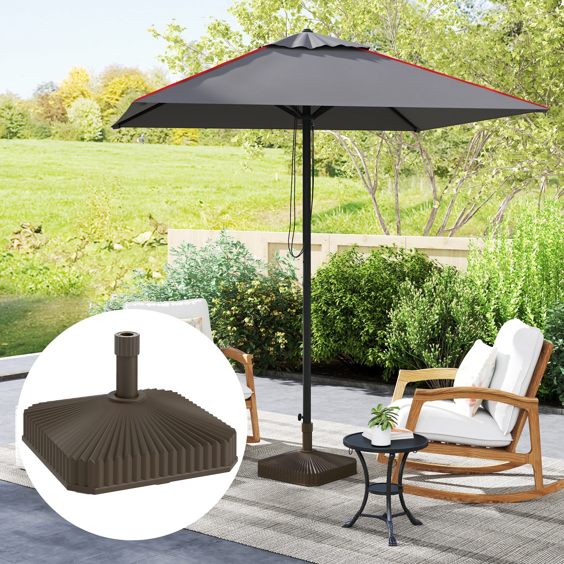 Outsunny Square Patio Umbrella Base Holder, Heavy Duty Outdoor Umbrella Stand Base, Filled Up to 42lbs with Sand or 33lbs with Water for Garden, Poolside, Brown