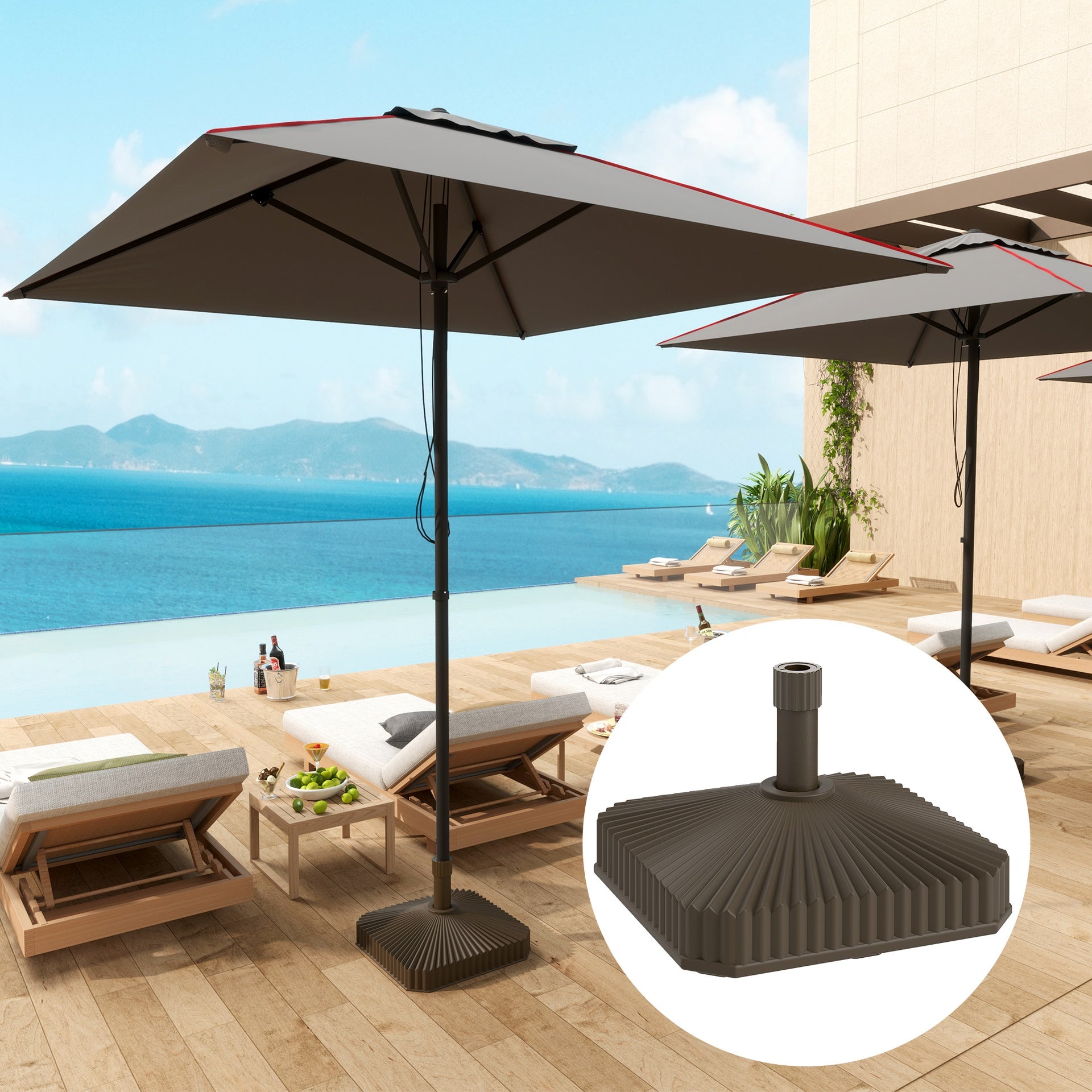 Outsunny Square Patio Umbrella Base Holder, Heavy Duty Outdoor Umbrella Stand Base, Filled Up to 42lbs with Sand or 33lbs with Water for Garden, Poolside, Brown