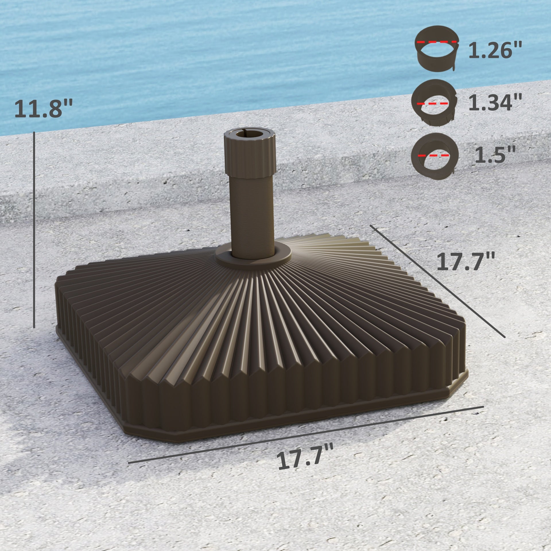 Outsunny Square Patio Umbrella Base Holder, Heavy Duty Outdoor Umbrella Stand Base, Filled Up to 42lbs with Sand or 33lbs with Water for Garden, Poolside, Brown