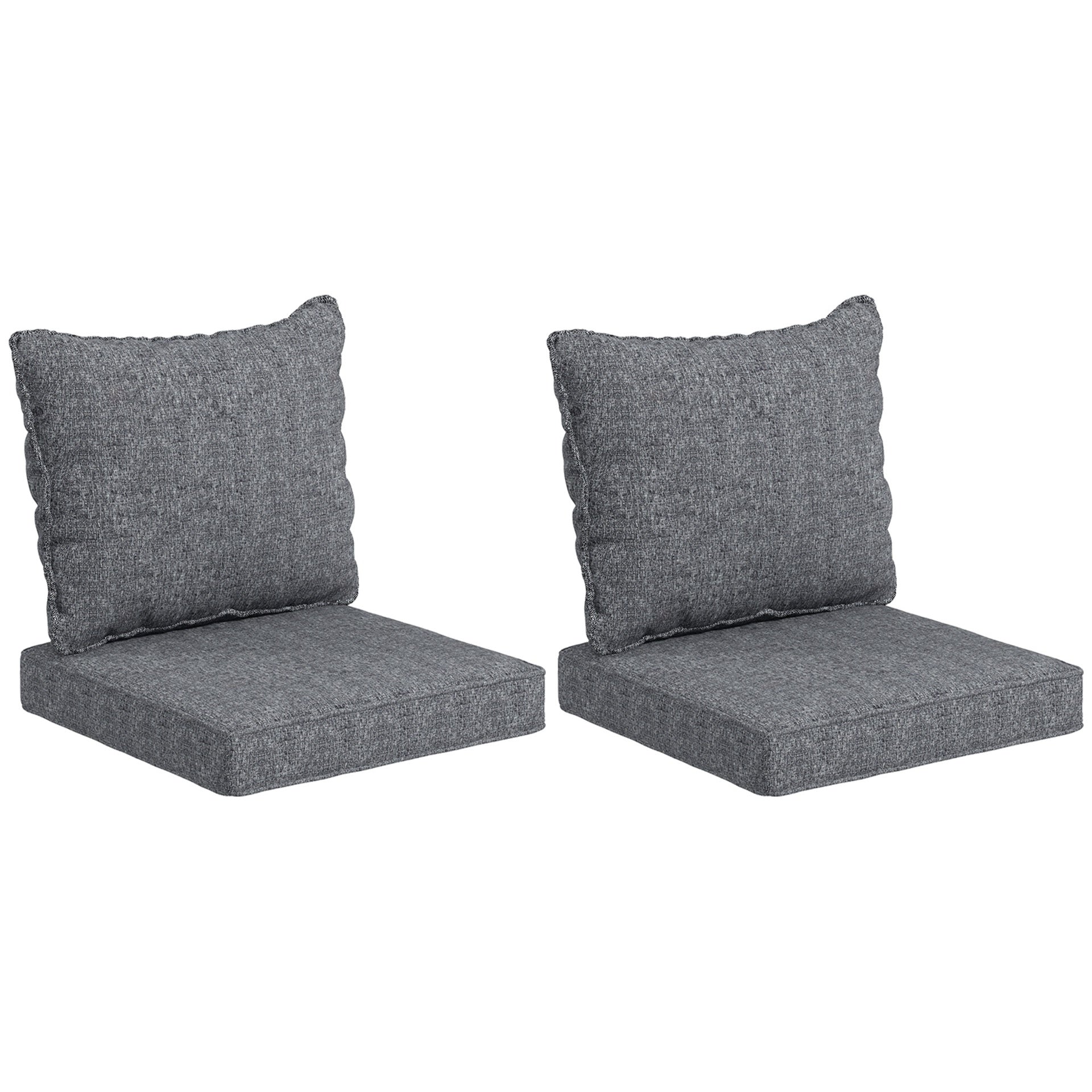Outsunny Patio Chair Cushions Set of 2 with Seat & Backrest, Fade Resistant Seat Replacement Cushion Set, Gray