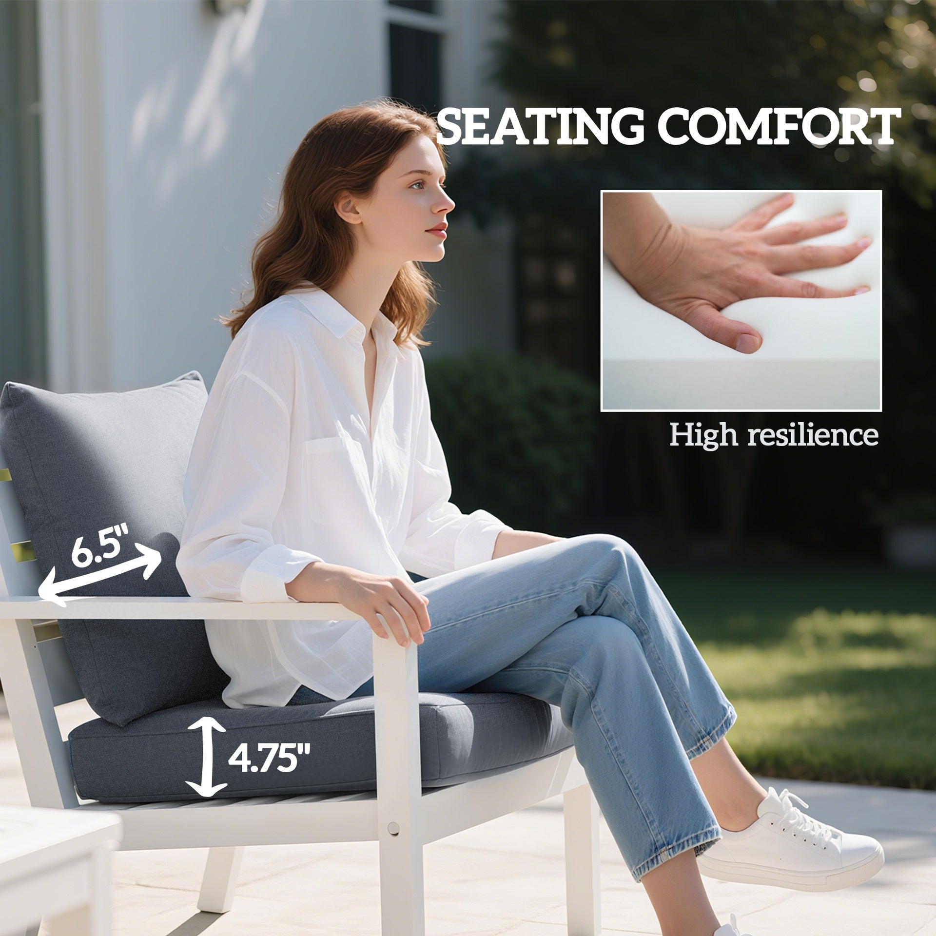 Outsunny Patio Chair Cushions Set of 2 with Seat & Backrest, Fade Resistant Seat Replacement Cushion Set, Gray