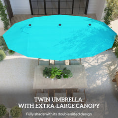 Outsunny Patio Umbrella 15ft Double-Sided Outdoor Market Extra Large Umbrella with Crank Handle for Backyard, Light Blue
