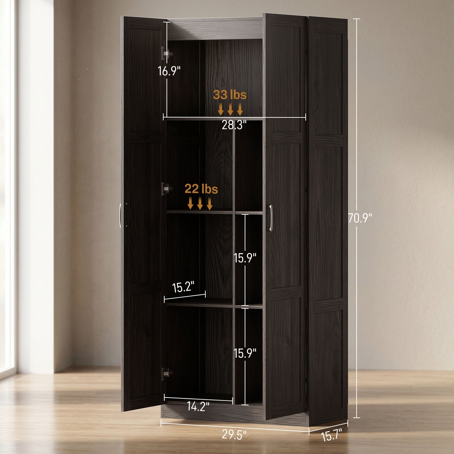 HOMCOM Farmhouse Pantry Cabinet, 71" Tall Kitchen Pantry Storage Cabinet with Soft-Close Hinges, Adjustable Shelves, Espresso