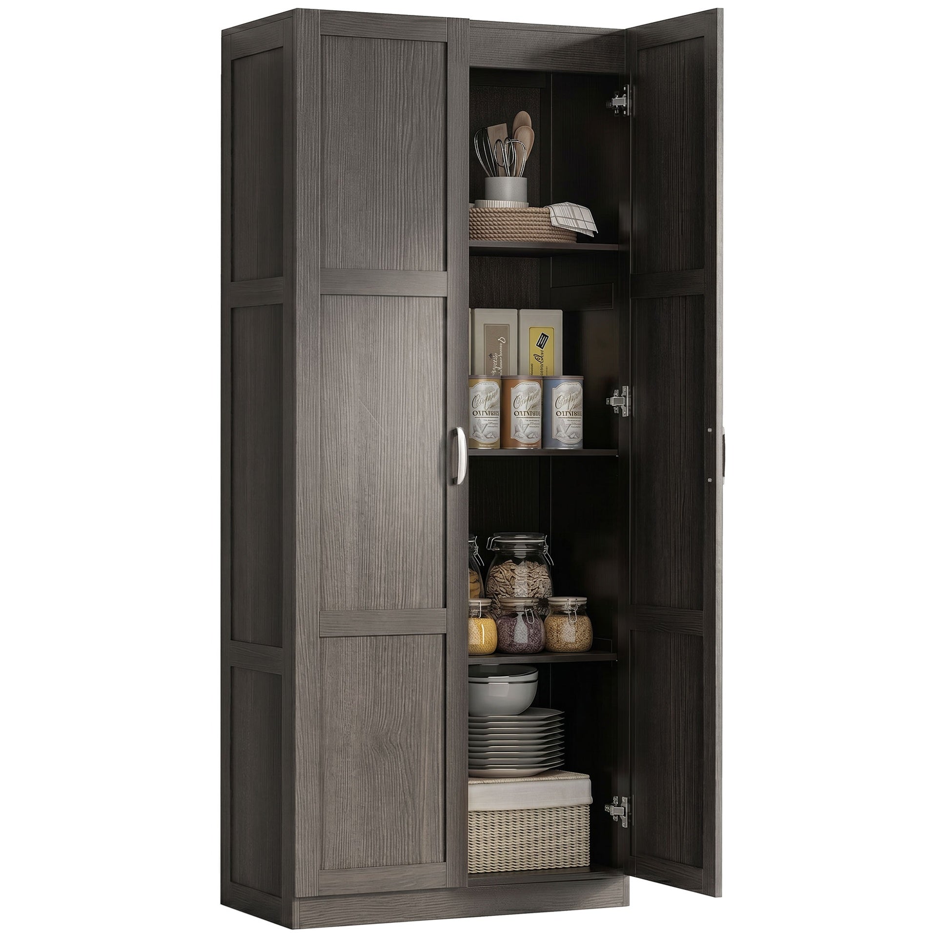 HOMCOM Farmhouse Pantry Cabinet, 71" Tall Kitchen Pantry Storage Cabinet with Soft-Close Hinges, Adjustable Shelves, Espresso