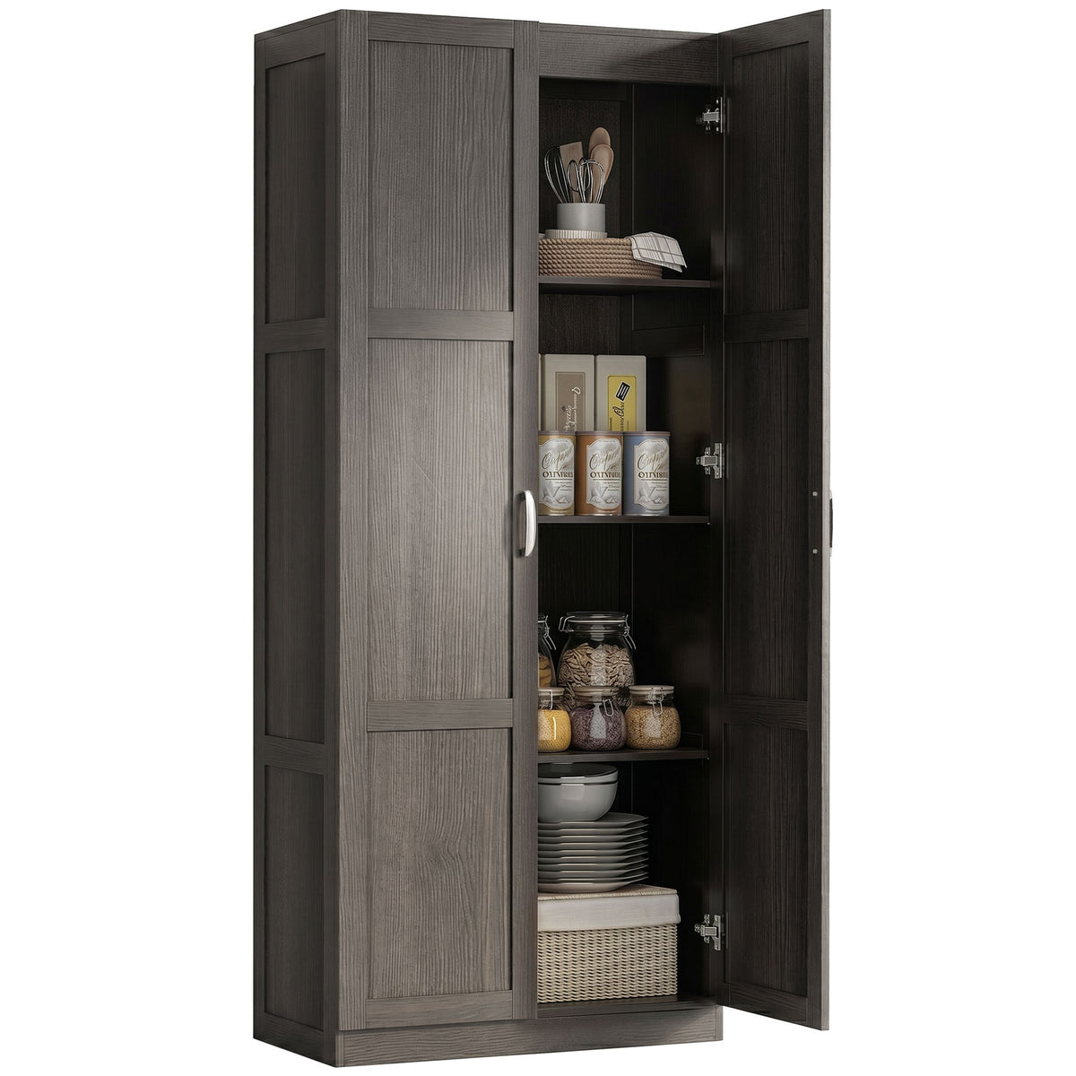 HOMCOM Farmhouse Pantry Cabinet, 71" Tall Kitchen Pantry Storage Cabinet with Soft-Close Hinges, Adjustable Shelves, Espresso