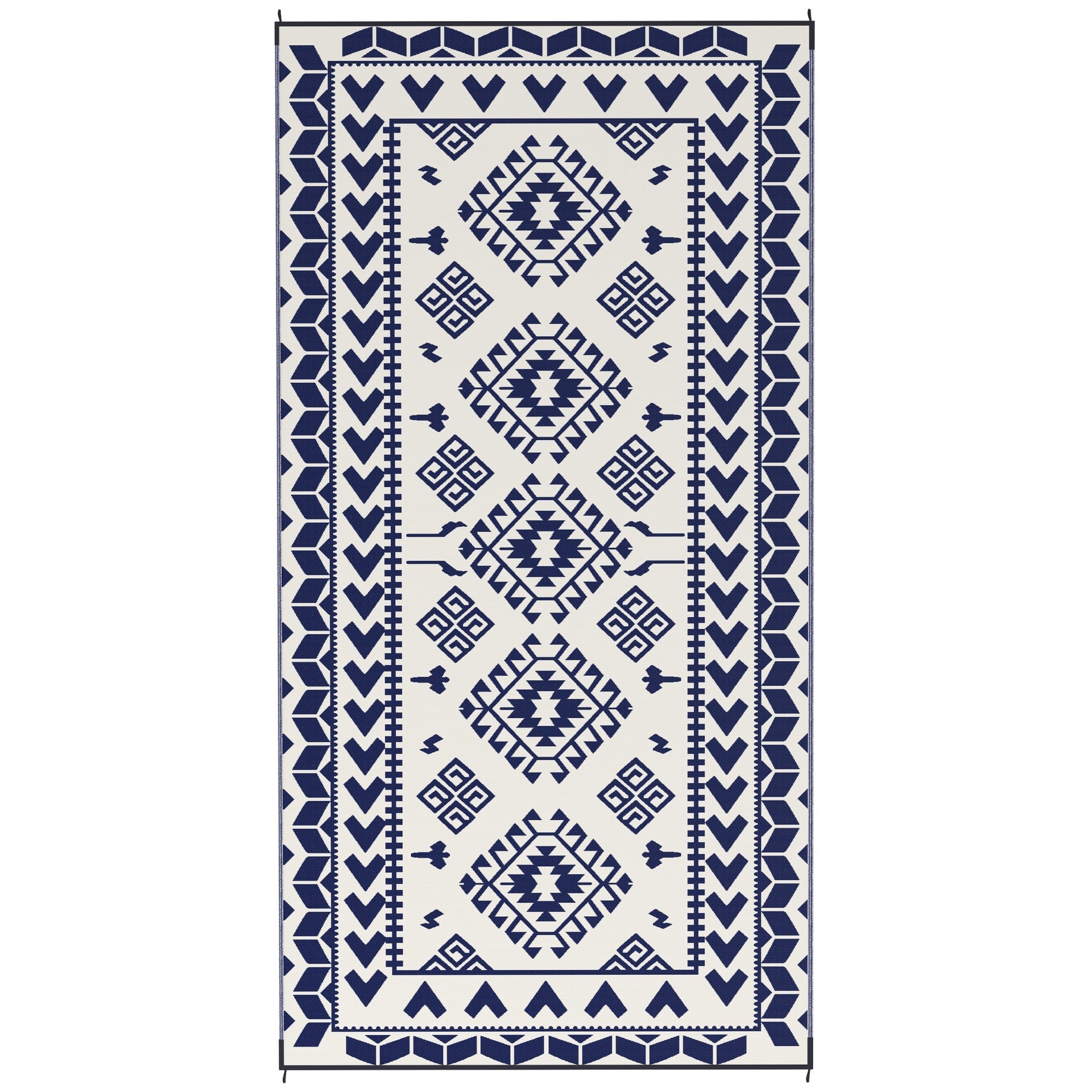 Outsunny Reversible Outdoor Rug, Waterproof Plastic Straw with Carry Bag, 9' x 18', Blue & White Rhombus Patchwork