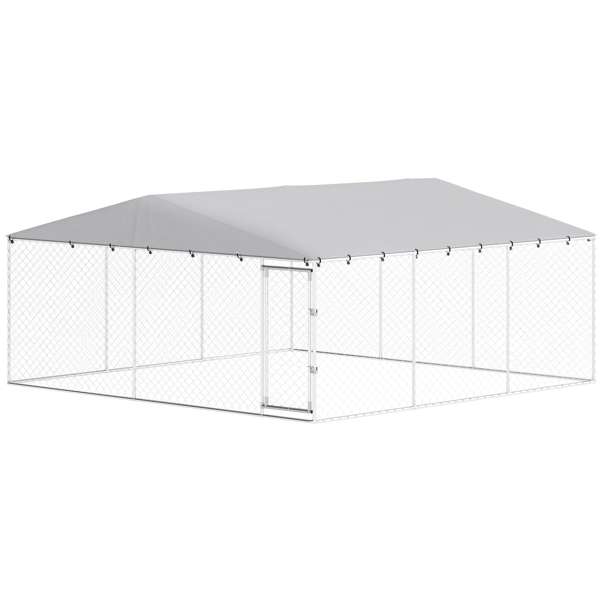PawHut 15' x 15' x 7' Dog Kennel Outdoor for Small Medium Large Dogs with Waterproof Roof, Silver