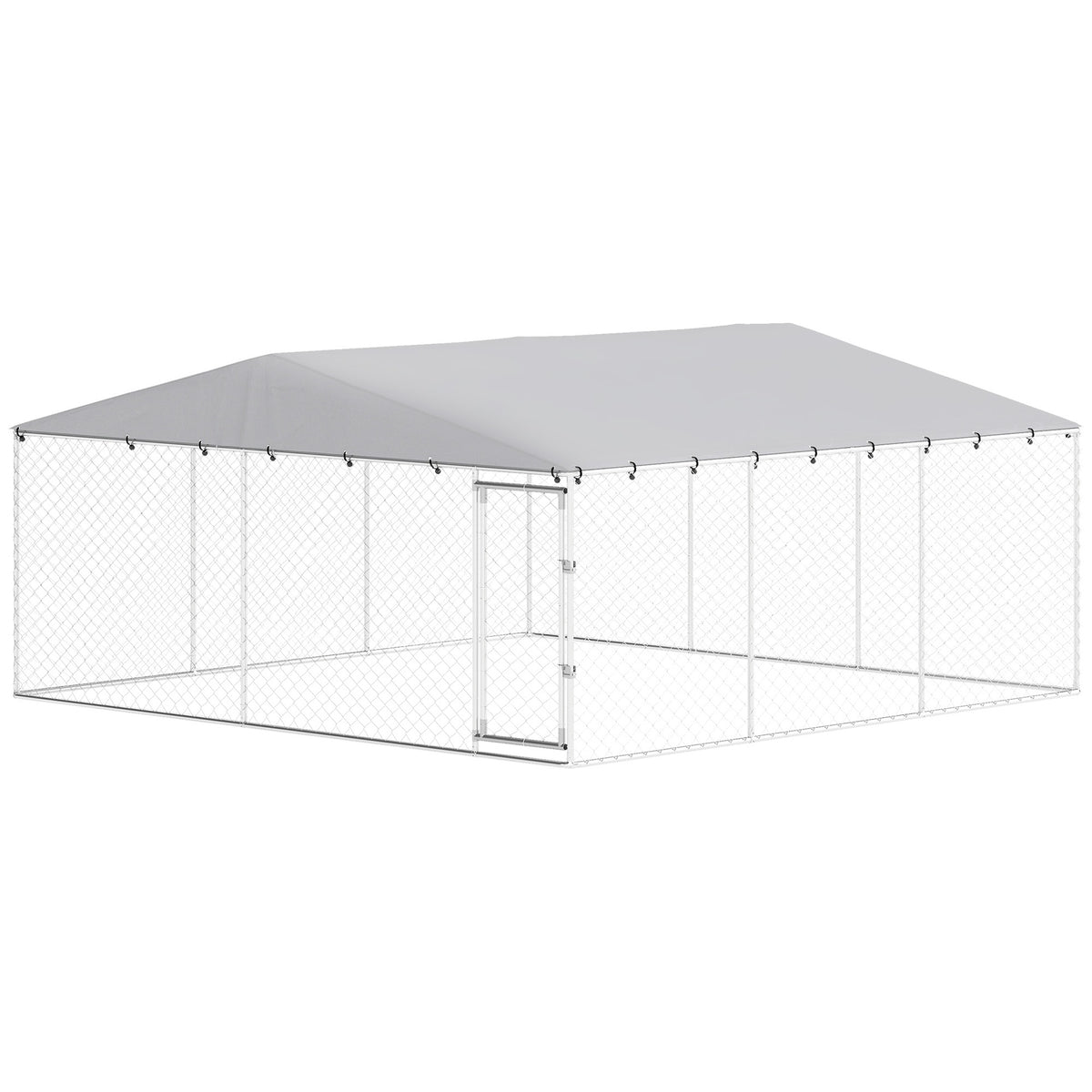 PawHut 15' x 15' x 7' Dog Kennel Outdoor for Small Medium Large Dogs with Waterproof Roof, Silver