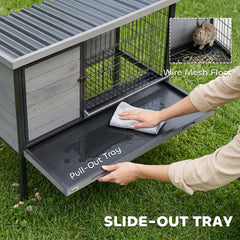 PawHut Elevated Rabbit Hutch Outdoor, Wooden Rabbit Cage Bunny House with Pull-out Tray and Openable Plastic Roof