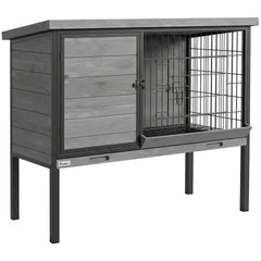 PawHut Elevated Rabbit Hutch Outdoor, Wooden Rabbit Cage Bunny House with Pull-out Tray and Openable Plastic Roof