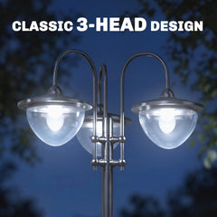 Outsunny 74.5" 3-head Solar Lamp Post Light with Planter, Solar Pole Lights Outdoor Waterproof LED Lighting for Backyard Pathway Patio Lawn Driveway Decor, Black