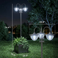 Outsunny 74.5" 3-head Solar Lamp Post Light with Planter, Solar Pole Lights Outdoor Waterproof LED Lighting for Backyard Pathway Patio Lawn Driveway Decor, Black
