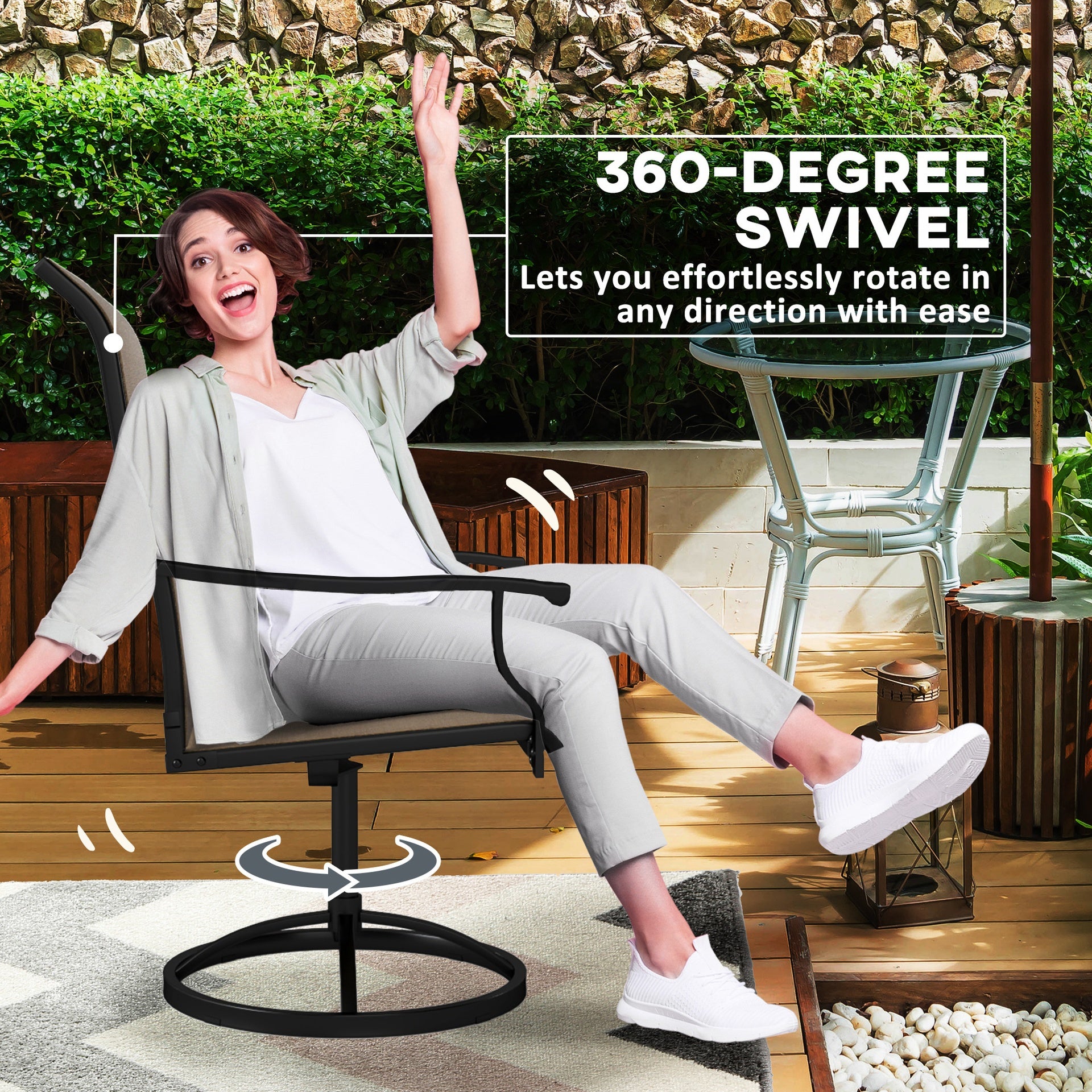Outsunny Patio Swivel Chairs Set of 2, High Back Patio Dining Chairs with All-Weather Mesh for Backyard, Lawn, Garden, Brown