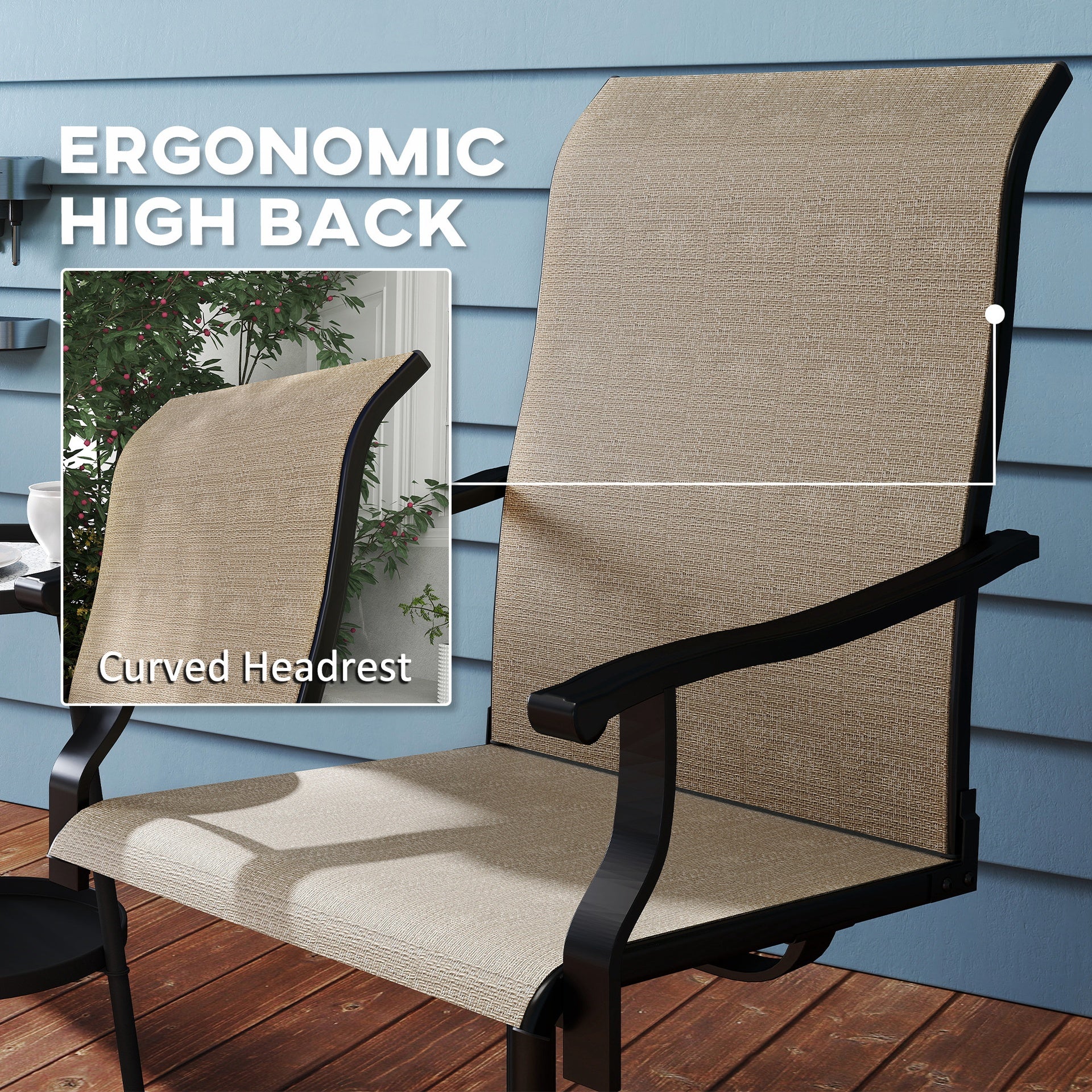 Outsunny Patio Swivel Chairs Set of 2, High Back Patio Dining Chairs with All-Weather Mesh for Backyard, Lawn, Garden, Brown