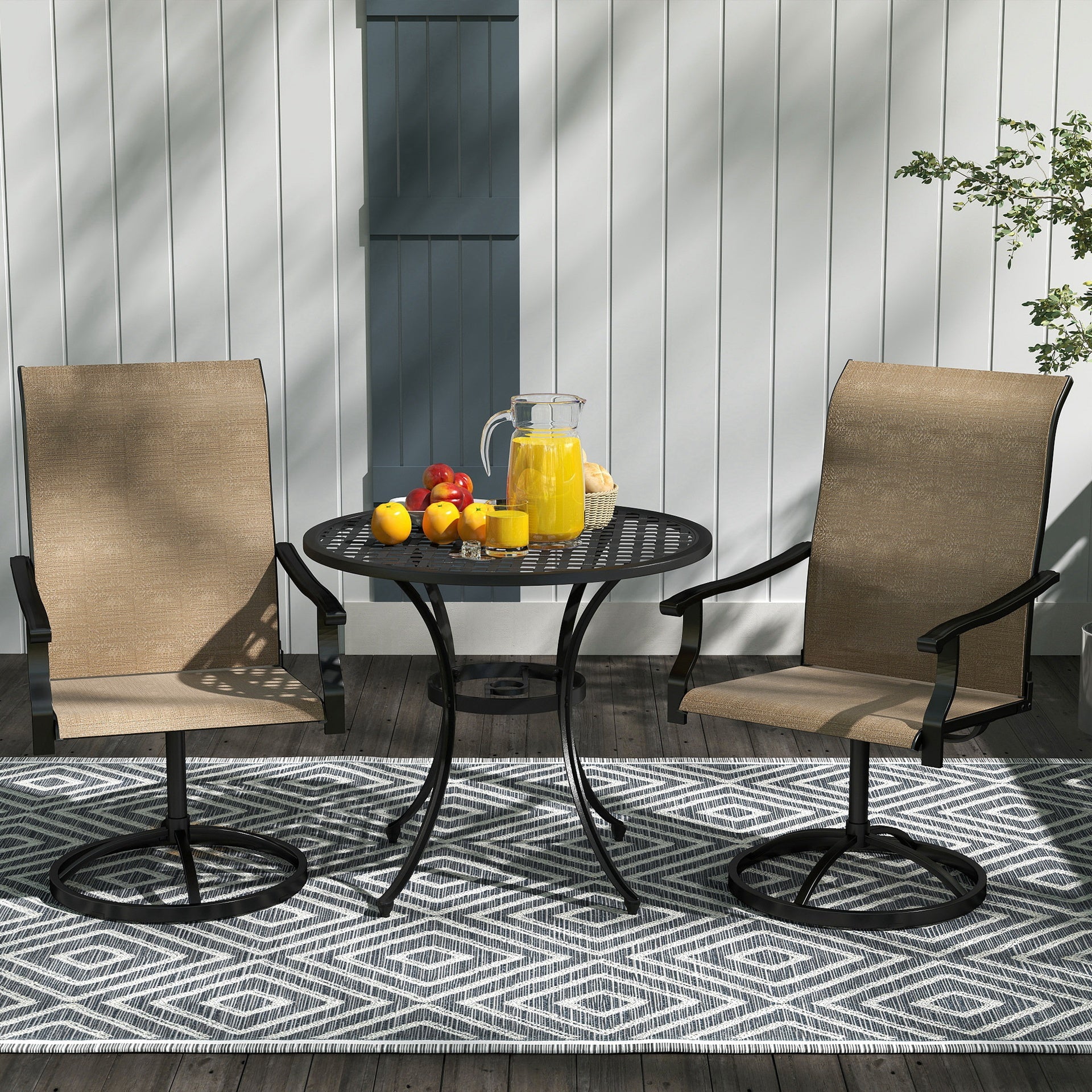 Outsunny Patio Swivel Chairs Set of 2, High Back Patio Dining Chairs with All-Weather Mesh for Backyard, Lawn, Garden, Brown