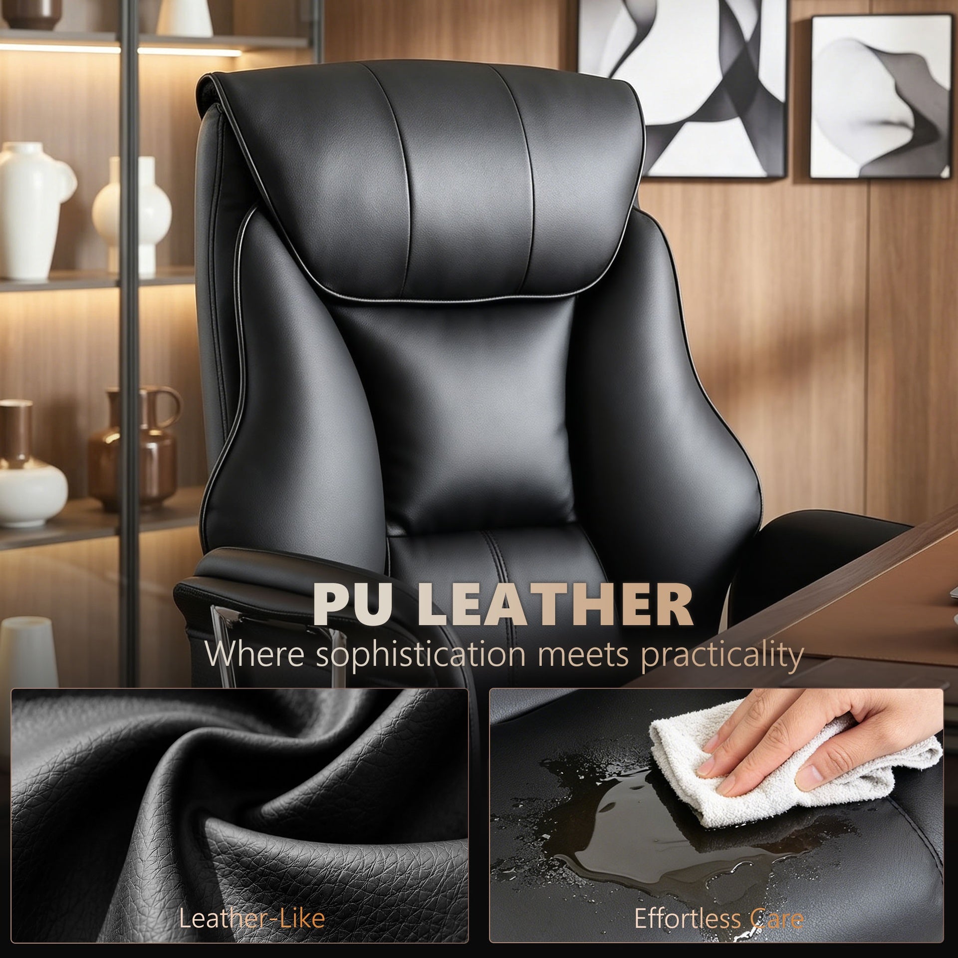 HOMCOM Massage Office Chair with 6 Points Vibration, Executive Desk Chair with High Back, PU Leather, Footrest, Black