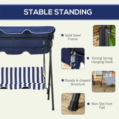 Outsunny 3-Seat Outdoor Patio Swing Chair with Cushion, Steel Frame Stand, Adjustable Tilt Canopy for Patio, Garden, Dark Blue