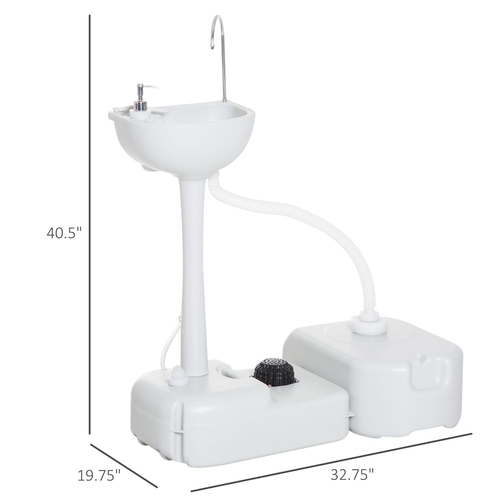 kleankin Portable Camping Sink, Handwashing Station Basin with 4.5 Gal (17 L) Tank, 6.3 Gal (24 L) Recovery Tank, Rolling Wheels & Soap Dispenser for RV, Outdoor Events, Gatherings, HDPE, White
