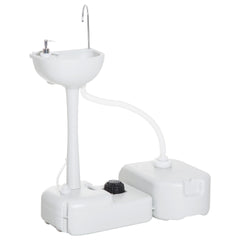 kleankin Portable Camping Sink, Handwashing Station Basin with 4.5 Gal (17 L) Tank, 6.3 Gal (24 L) Recovery Tank, Rolling Wheels & Soap Dispenser for RV, Outdoor Events, Gatherings, HDPE, White