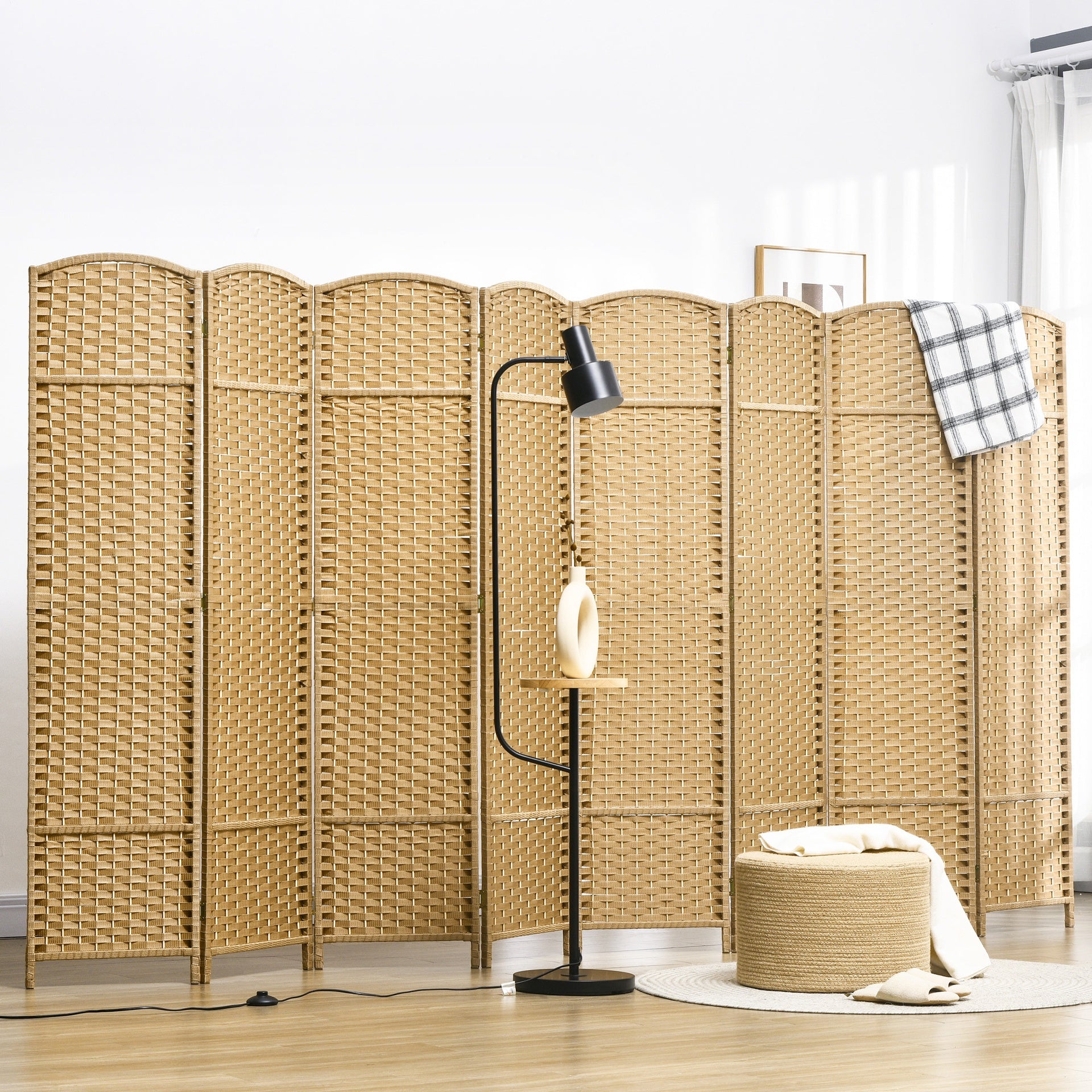 HOMCOM Folding Room Divider Screen 8 Panel 5.6 ' Tall Privacy Screen Freestanding Room Partition for Home Office, Nature Wood