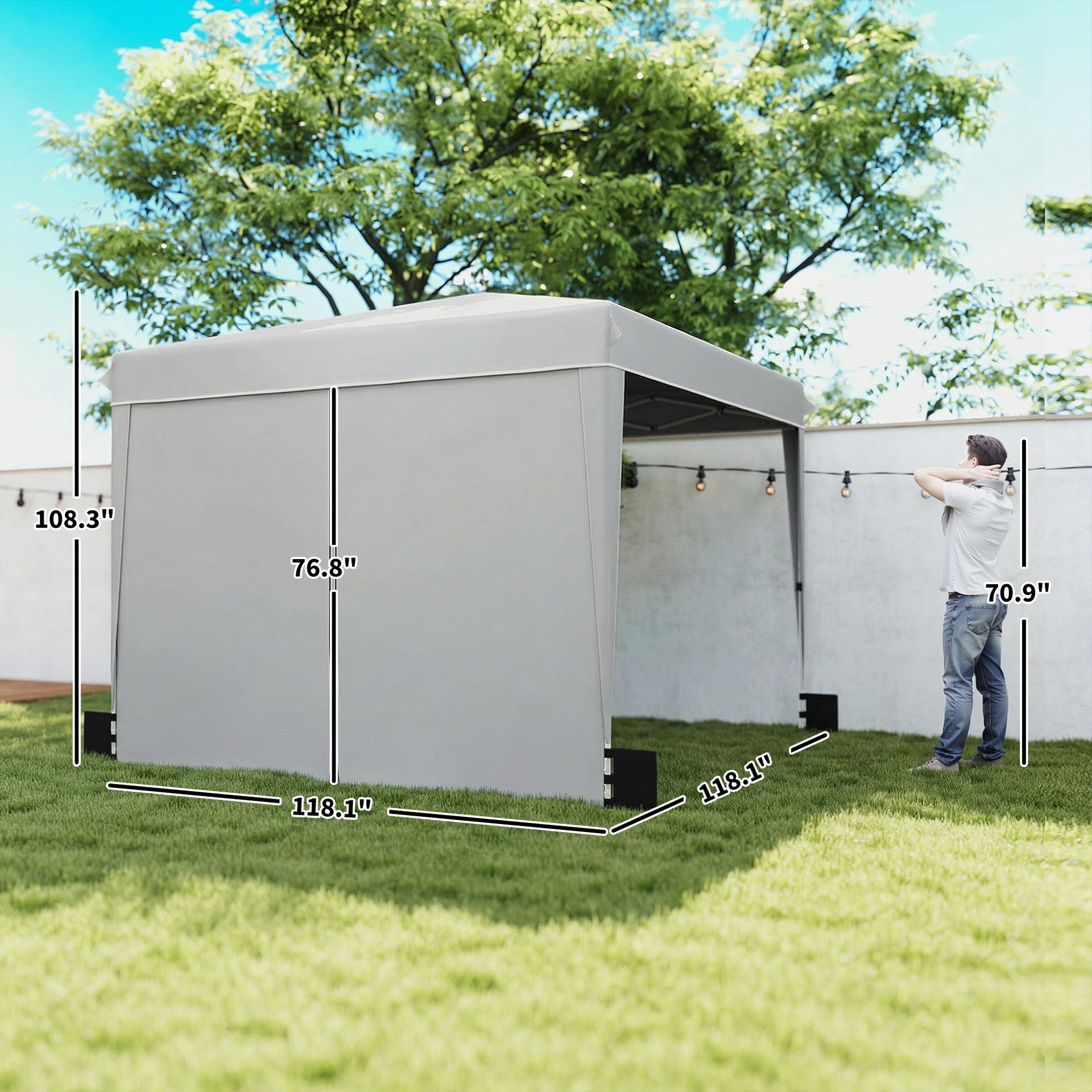 Outsunny 10 x 10 ft Pop Up Canopy Tent with Sidewalls, UPF50+ Outdoor Portable Instant Canopy Shelter with Carry Bag, Light Gray