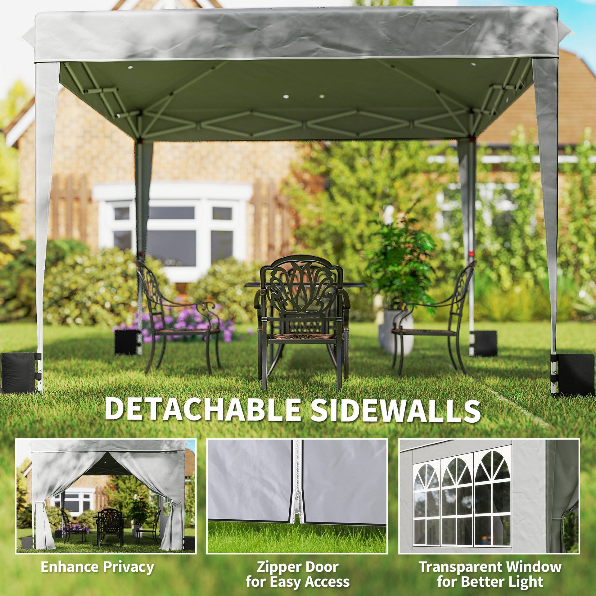Outsunny 10 x 10 ft Pop Up Canopy Tent with Sidewalls, UPF50+ Outdoor Portable Instant Canopy Shelter with Carry Bag, Light Gray