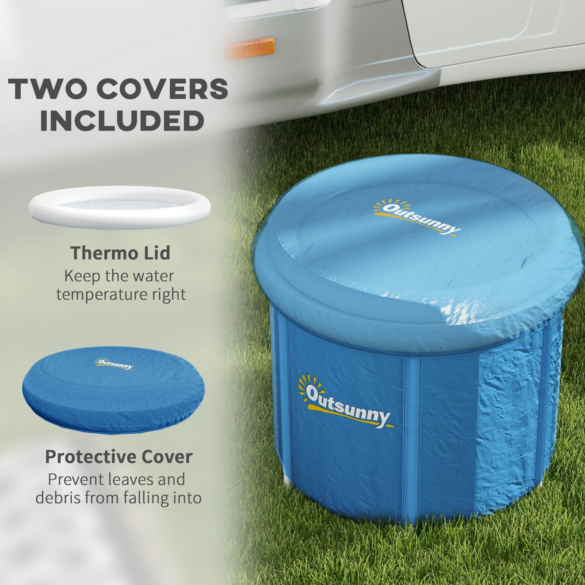 Outsunny Cold Plunge Tub, Portable Ice Bath Cold Water Therapy Tub with Thermo Lid, for Athletes Recovery, Dark Blue