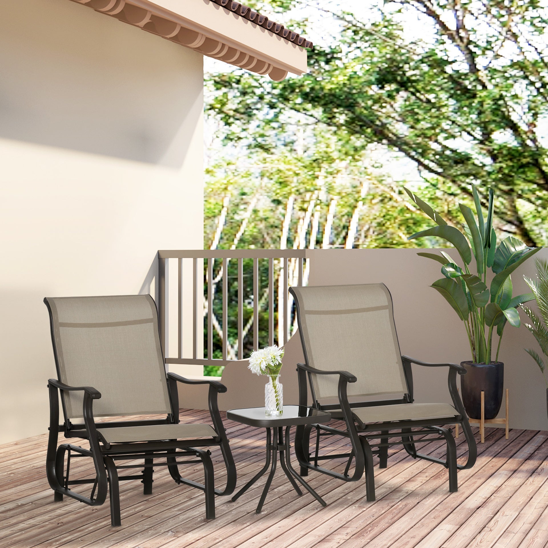 Outsunny Outdoor Gliding Chairs Set Durable Compact for Patio, Bistro Tea Time, Perfect for Couples & Families, Gray