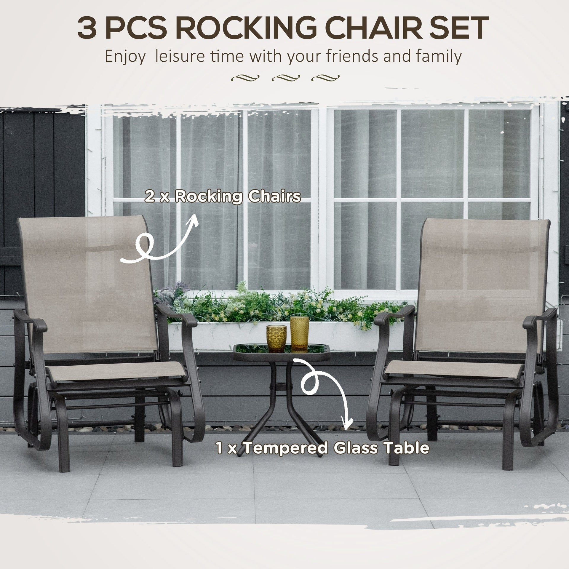 Outsunny Outdoor Gliding Chairs Set Durable Compact for Patio, Bistro Tea Time, Perfect for Couples & Families, Gray